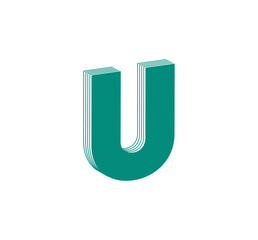 3D Linear modern logo of letter U. Number in the form of a line strip. Linear abstract design of alphabet number character and letter. logo, corporate identity, app, creative poster and more.