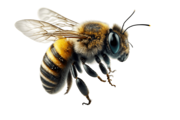 a stunning bee is flying, isolated on transparent background, macro, incredible pollinator, generative AI