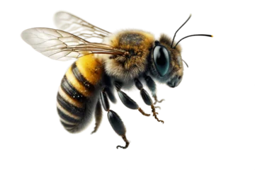 a stunning bee is flying, isolated on transparent background, macro, incredible pollinator, generative AI © rob2588