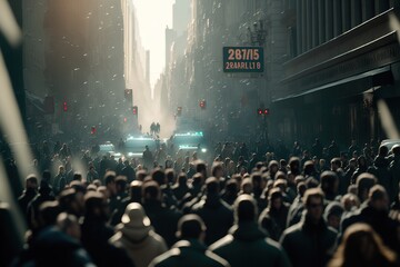 Fototapeta na wymiar crowd of robots in the city. Movie scenery. Movie concept. Illustration. Generative AI