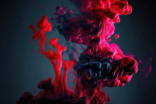 Underwater, vivid crimson ink is whirling. Generative AI