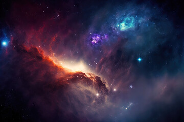 Obraz premium Space's Milky Way nebula and galaxies. Generative AI