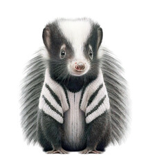 Cute adorable skunk wearing a sweather on a transparant background