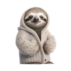 Poster Cute adorable sloth wearing a sweather hoodie on a transparant background © Alan