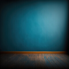 Abstract blue room studio background for product presentation. Empty room with wood flooring . 3d room with copy space. Blue concert. Blurred backdrop made with Generative AI