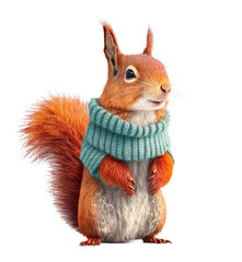 Cute adorable squirrel wearing a sweather on a transparant background