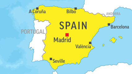 Obraz premium Spain Map. Zoom on World Map. Vector Illustration