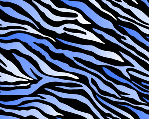 Full seamless tiger and zebra stripes animal skin pattern. Blue black white texture for textile fabric print. Suitable for fashion use.