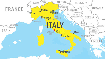 Italy Map. Zoom on World Map. Vector Illustration
