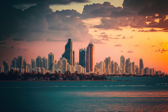 Colombia's Cartagena de Indias skyline. Bocagrande neighborhood. Generative AI