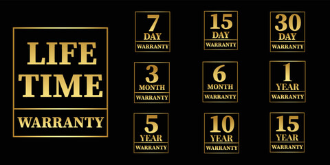 set of golden warranty logo,Vector golden warranty number. 7, 30, 3, 1, 2, 6, 5, 10, life time,logo design. vector illustration