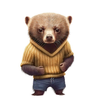 recommend clip art: Cute adorable wolverine wearing a sweather on a transparant background
