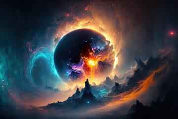 Obraz premium mystical extraterrestrial life form in another world's deep space, a stunning sci fi backdrop. Generative AI