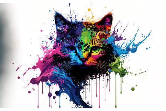 Beautiful, colourful rainbow cat digital artwork