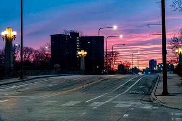 Striated Sunset Over the Bridge Leading to Hyde Park from Jean Baptiste DuSable Lake Shore Drive In...