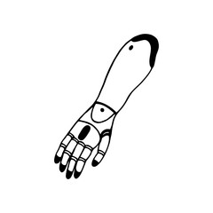 Hand prosthesis. Vector stock illustration eps10. Outline, isolate on white background. Hand drawn.