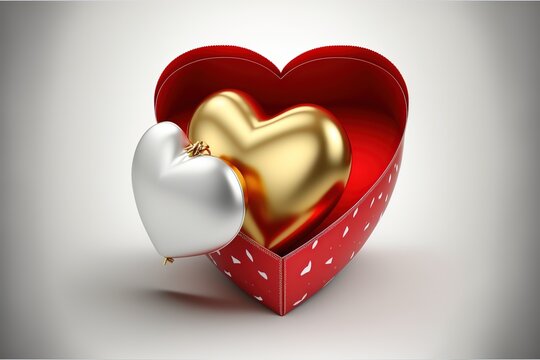 Happy valentines day podium decoration with heart shape balloon, gift box, confetti, Illustration stock photo Valentine's Day
