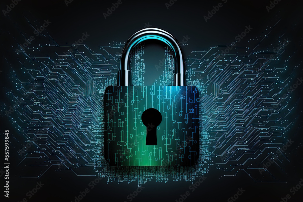 Aufkleber cyber security with a closed padlock on a digital background. generative ai