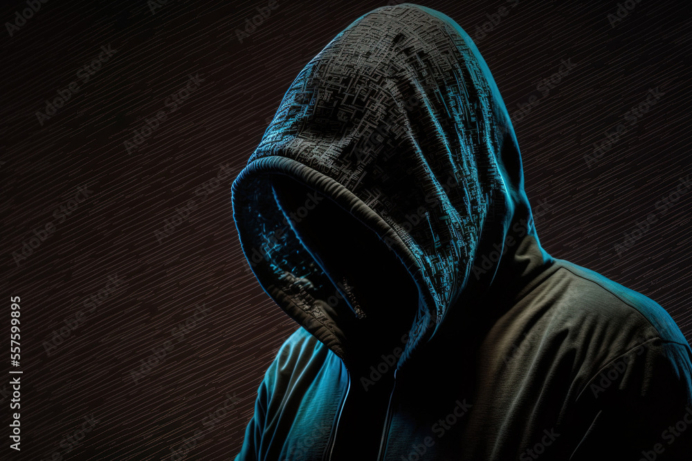 Poster information security protection of information concept poor password man in hoodie hacking personal 