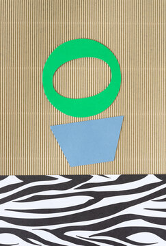 letter/number O0 and blue paper shape on corrugated and patterend paper