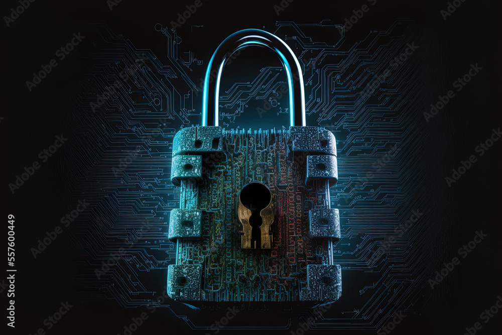Poster background security and safety idea with a padlock. generative ai
