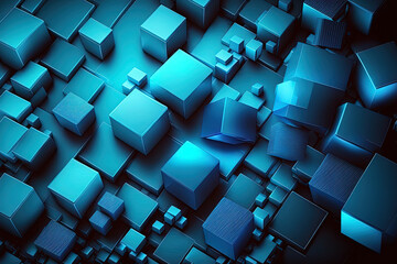 geometric monophonic background with volumetric blue cubes background knowledge of parallelogram technology and geometry. Generative AI