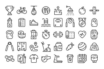Fitness Icons set. Minimal thin line web icon set. Collection icons fitness, gym and health care. Outline icons collection