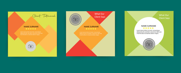 Customer feedback testimonial template vector with star ratings. Client testimonials template design with dark gray and yellow color. Customer feedback review or testimonial layout vector.