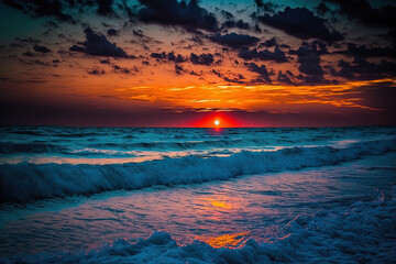 Fototapeta na wymiar Incredible Turkish dawn over the sea. Generative AI