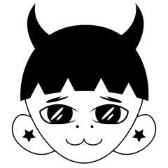 Monster boy, cute character, horns, cute character with horns, kawai face, child face, fantasy, cartoon, comic book character, cute girl