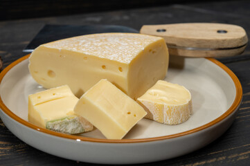 Cheese collection, French reblochon de savoie gratin cheese close up