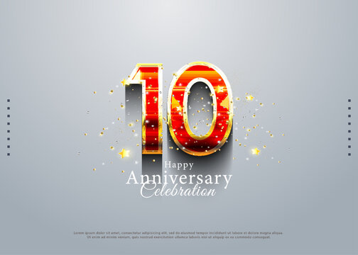 10th Anniversary Celebration With Shiny Gold Numerals.