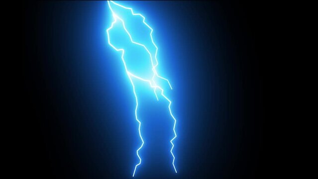 Realistic Lightning Strike On Black Background, Blue Lightning Thunderstorm Effect Over Black Background