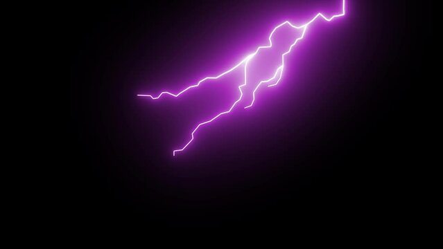Purple color Realistic Lightning Strike On Black Background, Lightning Thunderstorm Effect Over Black Background