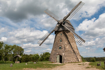 Fototapeta na wymiar Old windmill in village of Araisi, Latvia, Europe