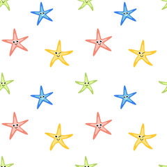 Fototapeta na wymiar Seamless pattern with cartoon finger fish. Sea star. Flat, vector