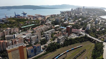 Fototapeta premium Aerial view of the outskirts of the city of Vladivostok.