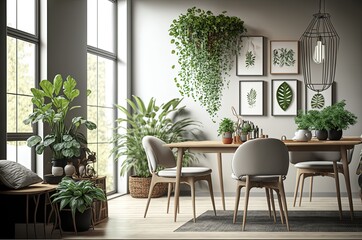 restaurant or home interior green pot garden decor living room