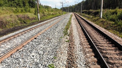 Obraz premium The Trans-Siberian Railway in Russia. Drone view.