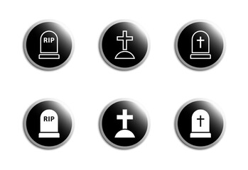 Grave icon set. RIP Gravestone icons. Vector illustration.