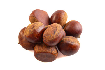 Pile of Raw and Whole Chestnuts Isolated on a White Background