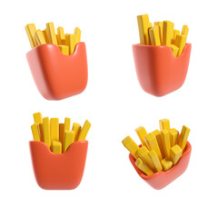 French fries in red mock up package on white background - obrazy, fototapety, plakaty