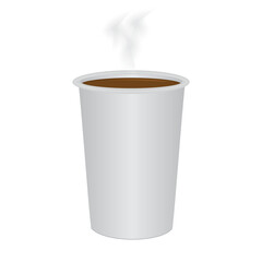 coffee hot steam in paper cup isolated on a white background