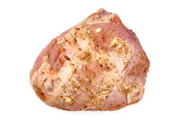 Spicy marinated meat, BBQ, meat for grill, isolated on white background.
