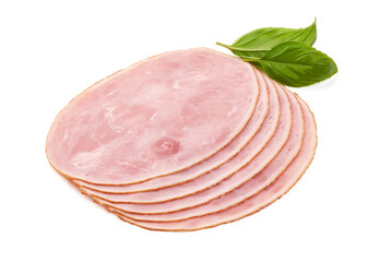 Sliced boiled ham, isolated on white background