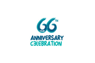 66th, 66 years, 66 year anniversary celebration fun style logotype. anniversary white logo with green blue color isolated on white background, vector design for celebrating event