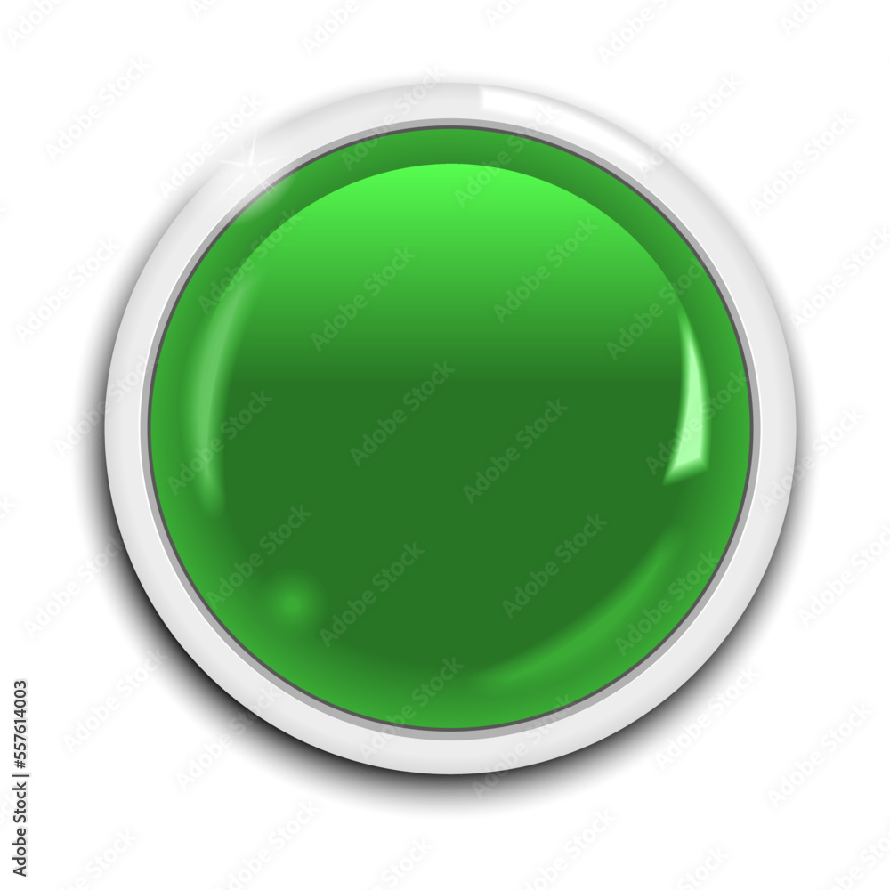 Poster green push button isolated on a white background. 3d rendering