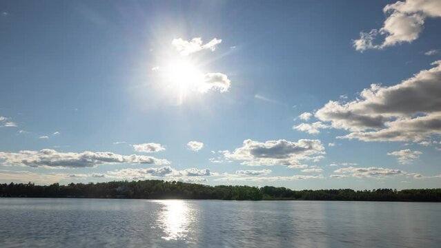 Time lapse of the clouds and sun moving above Pelican Lake in Orr, Minnesota.