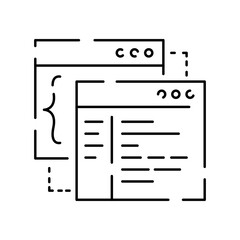 Vector DevOps icons. Editable stroke. Software development and IT operations symbols Test release monitor operate deploy plan code build. Coding and Programming line icon