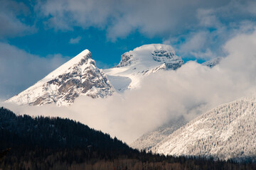 View of the Three Sisters mountain range, taken from Fernie town in British Columbia, Canada.